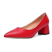 Womens Pointed Toe Casual Block Office Matte Slip On Chunky Low Heel Pumps Shoes 2 Inch