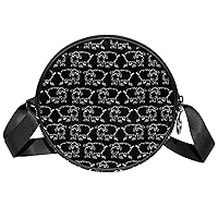 Cute Simple Black Sheep Pattern Crossbody Bag for Women Teen Girls Round Canvas Shoulder Bag Purse Tote Handbag Bag