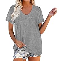 Womens Short Sleeve Tops Plain T Shirts for Women Simple Classic Casual Trendy Versatile with Short Sleeve V Neck Pockets Blouses Gray 4X-Large