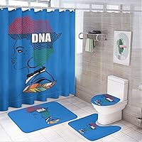 Afro DNA Bathroom Sets 4 Pcs Bathroom Shower Curtain Set with Rugs Toilet Lid Cover Bath Decor
