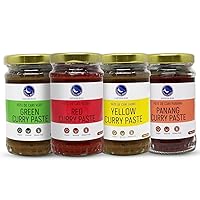 Vegan Thai Curry Paste Flavors - Pack of 4 Panang Curry Paste, Yellow Curry Paste, Green Curry, & Red Curry Paste Made With All Natural Ingredients | Gluten Free, Dairy Free, Nuts Free | 4 Oz Each Jar