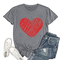 Love Heart Shirts for Women Heart Shaped Printed Valentine's Day Casual Graphic Tops Tee Spring Shirts