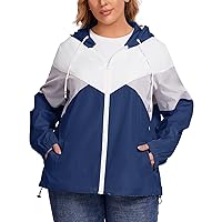 Avoogue Plus Size Raincoat Women Waterproof Rain Jacket Packable Outdoor Hooded Windbreaker