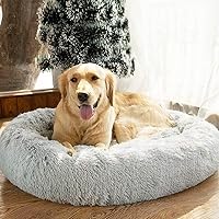 SAVFOX Plush Calming Dog Beds, Donut Dog Bed for Small Dogs, Medium, Large & X-Large, Comfy Cuddler Dog Bed and Cat Bed in Faux Fur, Washable Dog Bed, Multiple Sizes S-XXL