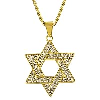 Star of David Jewish Jewelry Gold Men Women Big Pendant with Free Rope Chain Stainless Steel - Men's Necklace, Mens Jewelry, Stainless Steel Necklace