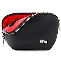 KUSSHI Washable Travel Makeup & Cosmetic Bag (Everyday, Satin Black/Red)