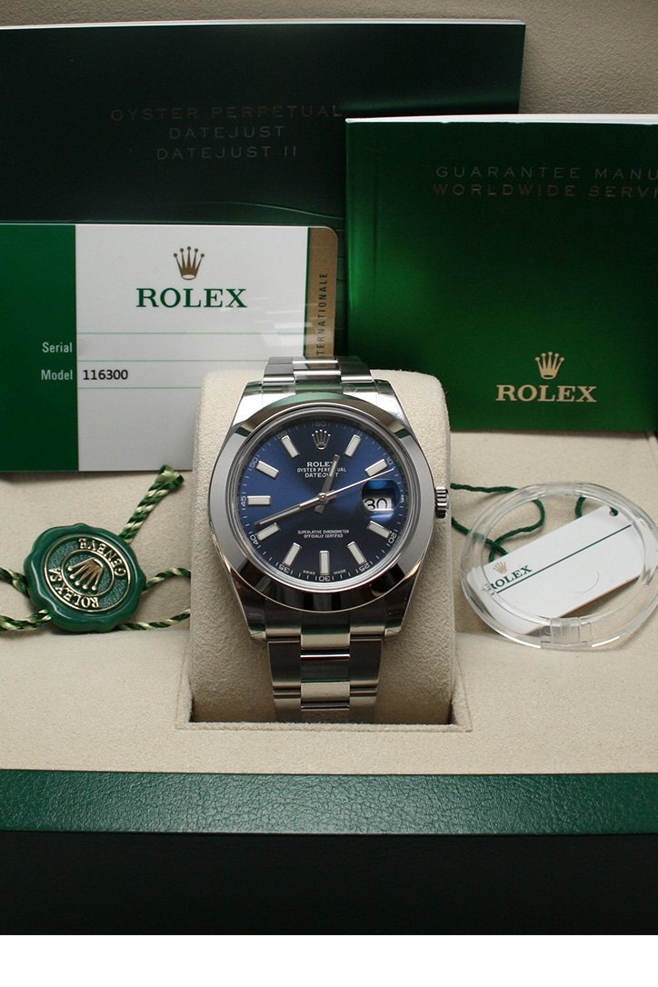 Rolex Datejust II 41 Blue Dial Index Dial Steel Mens Watch 116300