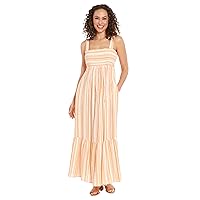 London Times Women's Cotton Smocked Back Babydoll Tiered Maxi Dress
