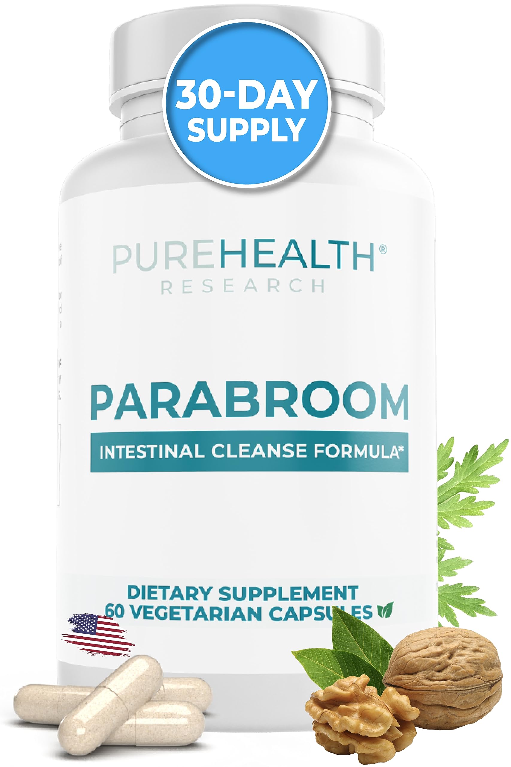 PUREHEALTH RESEARCH Parabroom Cleanse Formula - Wormwood Supplement with Black Walnut, Papain Turmeric, 60 Count
