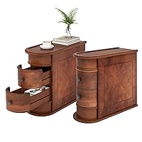 End Table Set of 2, No Assembly Required Wood End Table with 2 Drawers, Sofa Side Table Close Backed, Vintage Slim Nightstand Bedside Table for Bedroom