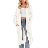 Pretty Garden Womens Long Cardigan Sweaters Casual Lantern Sleeve Open Front Side Slit Cable Knit Coat Outerwear