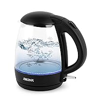 AROMA® 1.2L / 5-Cup Glass Electric Kettle with Cordless Pouring, Trigger-Release Lid, Automatic Shut-off, Black (AWK-151B)