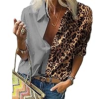 Andongnywell Women's Long Sleeve Button Down Leopard Print Shirt Blouse Cheetah Print Loose Shirt Chiffon Shirt