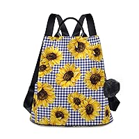 ALAZA Sunflower Blue Buffalo Plaid Floral Backpack Purse for Women Anti Theft Fashion Back Pack Shoulder Bag