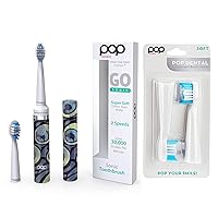 Pop Sonic Electric Toothbrush (Peacock) Bonus 2 Pack Replacement Heads - Travel Toothbrushes w/AAA Battery | Kids Electric Toothbrushes with 2 Speed & 15,000-30,000 Strokes/Minute