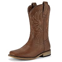 Rollda Kids Cowboy Boots for Boys Girls Western Square Toe Cowgirl Boots with Walking Heel (Toddler/Little Kid/Big Kid)