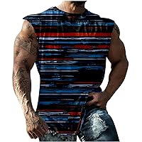 Men's Workout Tops Sleeveless Muscle Fit Tank Top Round Neck T-Shirt Casual Sports Vest Stylish Print Active Shirts