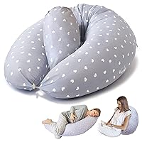Bamibi® Pregnancy Pillow - Full Body Support Maternity Pillow for Sleeping – Providing Support for Adults and Pregnant Women Back, Hips, Legs & Belly - Removable 100% Cotton Cover (Gray Hearts)