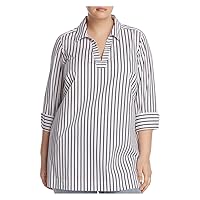 Foxcroft Womens Navy Striped Cuffed Sleeve Collared Tunic Top 20W