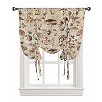 Forest Mushroom Tie Up Curtains for Window, Thermal Insulted Balloon Shade Adjustable Rod Pocket Curtains Valance Panels for Kitchen Bathroom Café 46 x 63 Rustic Spring Summer Botanical Newspaper