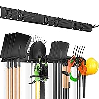 VEVOR Garage Tool Organizer, 600 lbs Max Load Capacity, Wall Mount Yard Garden Storage Rack Organization Heavy Duty with 6 Adjustable Hooks and 3 Rails, for Garden Tools, Shovels, Trimmers, and Hoses