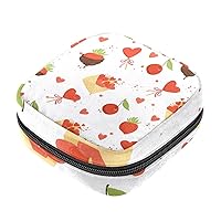 Sanitary Napkin Storage Bag for Feminine Pads, First Period Kit for Women, Strawberry Chocolate Love Heart Cherry Portable Menstrual Period Sanitary Pouch