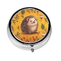 Hedgehog Pill Box Metal Round Small Pill Case Cute 3 Compartment Pill Organizer Portable Travel Pillbox Mini Pill Container Holder for Daily Medicine Supplement Vitamin