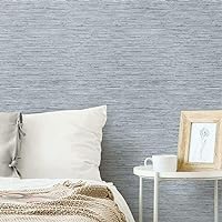 RoomMates RMK11561WP Blue and Gray Faux Grasscloth Non-Textured Peel and Stick Wallpaper