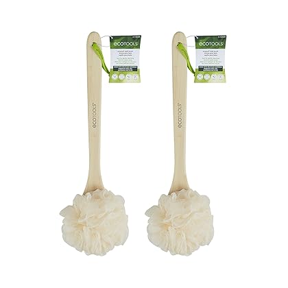 EcoTools EcoPouf Bath Brush, Shower Loofah with Long, Ergonomic Handle, Cleans Hard-to-Reach Areas, Deep Cleansing & Exfoliating, Recycled Netting, Perfect for Men & Women, 2 Count
