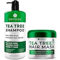 Tea Tree Oil Shampoo - Sulfate and Paraben Free with Collagen Keratin - Ideal for Women and Men with Oily Hair and Scalp Buildup and Tea Tree Oil Hair Mask - Deep Conditioner Treatment