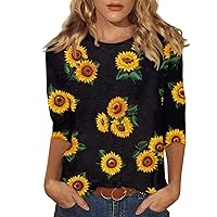 Tops for Women 3/4 Length Sleeves Trendy Graphic T Shirt Casual Crewneck Blouse Oversize Summer Tees Loose Fit