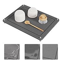 Stone Drying Mat for Kitchen Counter, Quick Drying Stone Mat, Diatomaceous Earth Dish Drying Mats with Stainless Steel Feet, Bathroom Water Absorbent Fast Drying Stone Pad, Grey