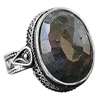 Sterling Silver Ring, Real Emerald Natural Gemstone Ring, Man Ring