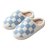 Checkered Slippers for Women Men, Cozy Plush Warm Slip-on Plaid House Slippers for Indoor and Outdoor Bedroom House Shoes with Faux Fur Lining