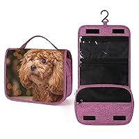 Cute Poodle Puppy Makeup Bag Travel Toiletry Bag Waterproof Cosmetic Bag with Portable Hook Handbag