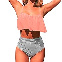 Breast Support Swimsuits for Women Falbala Ruffled Bathing Suit