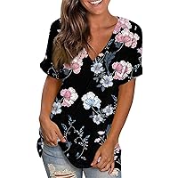 Womens Tops Casual V-Neck Summer Spring Flowy Short Sleeve T Shirts Casual Work Work Tunic Blouses