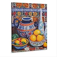 Mexican Kitchen Art Poster Talavera Pottery Painting Art Poster Canvas Wall Art Poster Print Picture Paintings for Living Room Bedroom Office Decoration, Canvas Poster Art Gift for Family Friends.12x1