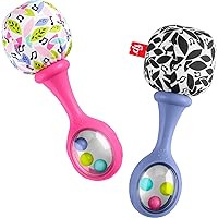 Fisher-Price Baby Newborn Toys Rattle ‘n Rock Maracas Set of 2 Soft Musical Instruments for Babies 3+ Months, Pink