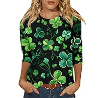 Womens St Patricks Day Shirt Womens Fashion Casual 3/4 Sleeve Tops for Women St Patricks Day Printed Ladies Tops Pullover Top