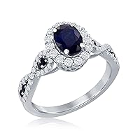 14K White Gold Oval Sapphire and 1/2 Cttw Round Diamond Halo Infinity Ring (G-H Color, SI1-SI2 Clarity)