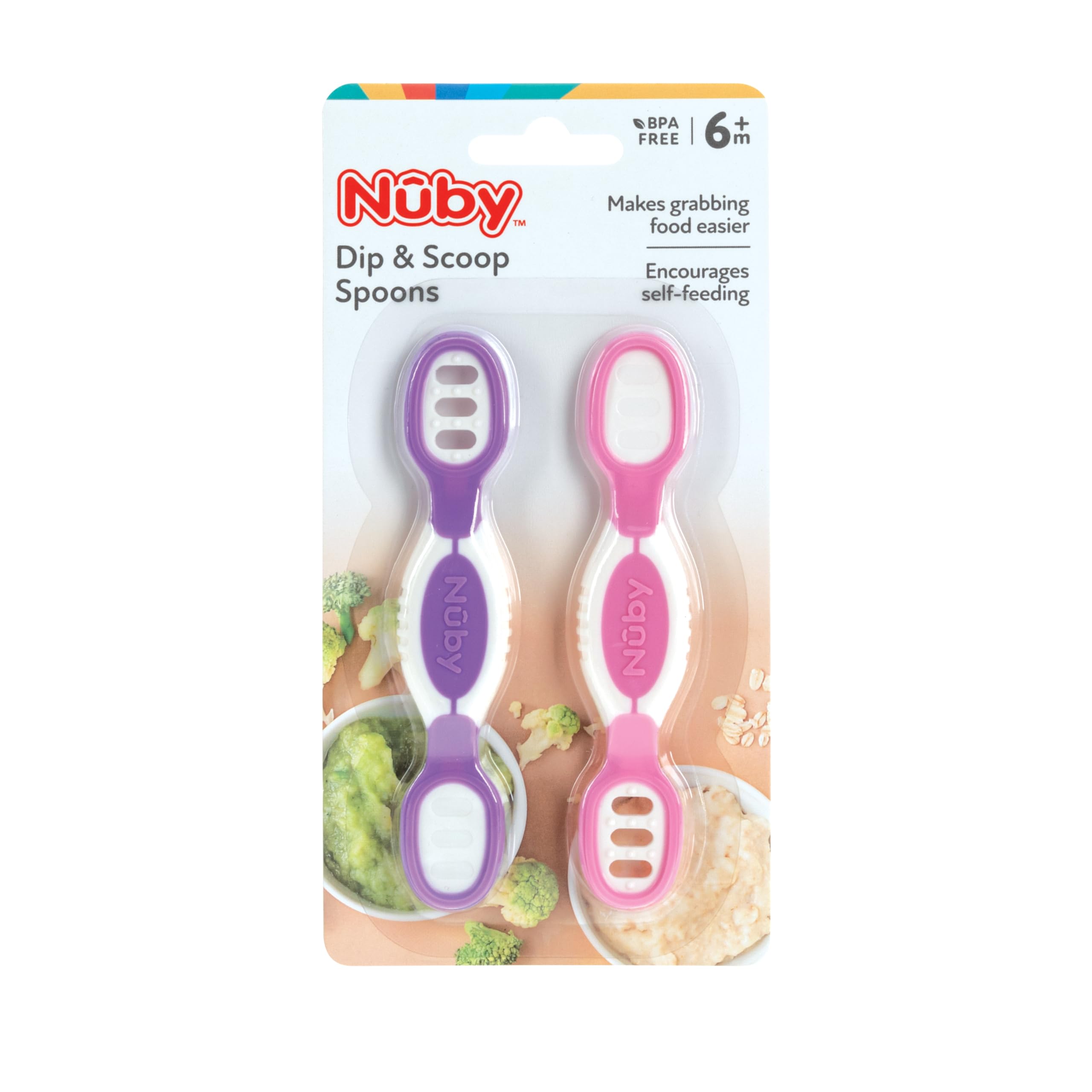 Nuby Dip & Scoop Spoons, 2 pk, Girl
