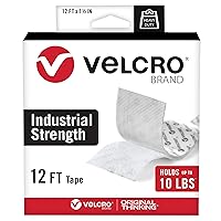 VELCRO Brand Heavy Duty Tape | 12 Foot Roll | Strong Sticky Back Adhesive Holds up to 10 lbs | Industrial Strength Fasteners for Indoor or Outdoor Use | 1-1/2in Width, White (VEL-30837-USA)