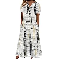 Women's Outfits Summer Casual Printed V-Neck Short-Sleeve Swing Dress Long Sleeve Dresses