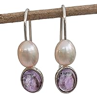 NOVICA Handmade Amethyst Cultured Freshwater Pearl Drop Earrings from Brazil .925 Sterling Silver Gemstone Birthstone [1.1 in L x 0.3 in W x 0.4 in D] 'Magnificent Sparkle'