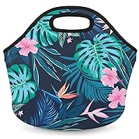 Insulated Neoprene Lunch Bag for Women Men Kids Tropical Teal Palm Leaves Flower Lunch Box Reusable Small Lunch Tote Bag Cooler Bag for School Work Picnic