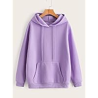 Sweatshirt for Women Drawstring Kangaroo Pocket Drop Shoulder Thermal Lined Hoodie Sweatshirt for Women (Color : Lilac Purple, Size : Medium)