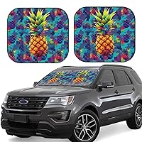 2 Piece Windshield Sun Shade Foldable Car Front Window Sunshades Portable Colorful Square Pineapple Print Sun Visor Mat Keep Your Vehicle Cool for Most Sedans SUV Truck Small