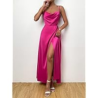 Dresses for Women Women's Dress Draped Collar Wrap Hem Cami Dress Dresses (Color : Hot Pink, Size : Small)