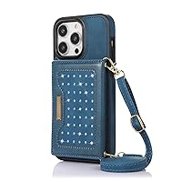 LOFIRY- Case for iPhone 15 Pro Max/15 Plus/15 Pro/15, Luxury Bling Leather Flip Purse Cover with RFID Blocking Cards Slot Stand (15 Plus 6.7'',Blue)